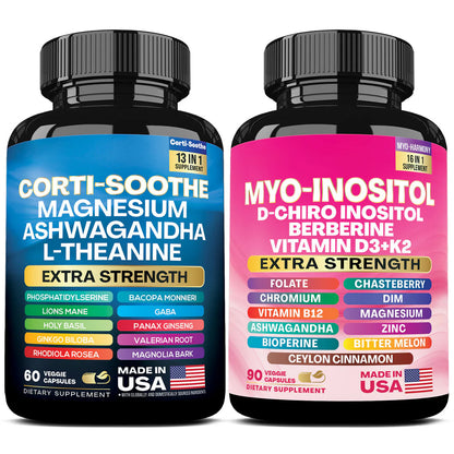 Soothe and Smooth Bundle: Cortisol 60 and Myo-Inositol 90 Capsules Supplement Bundle